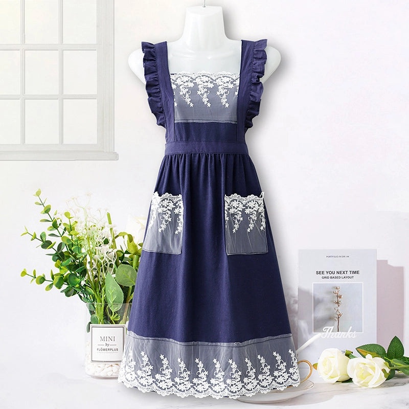 Cute Princess Style Pure Cotton Apron for Women Summer Cooking Both Home and Catering | Kitchen Aprons & Accessories