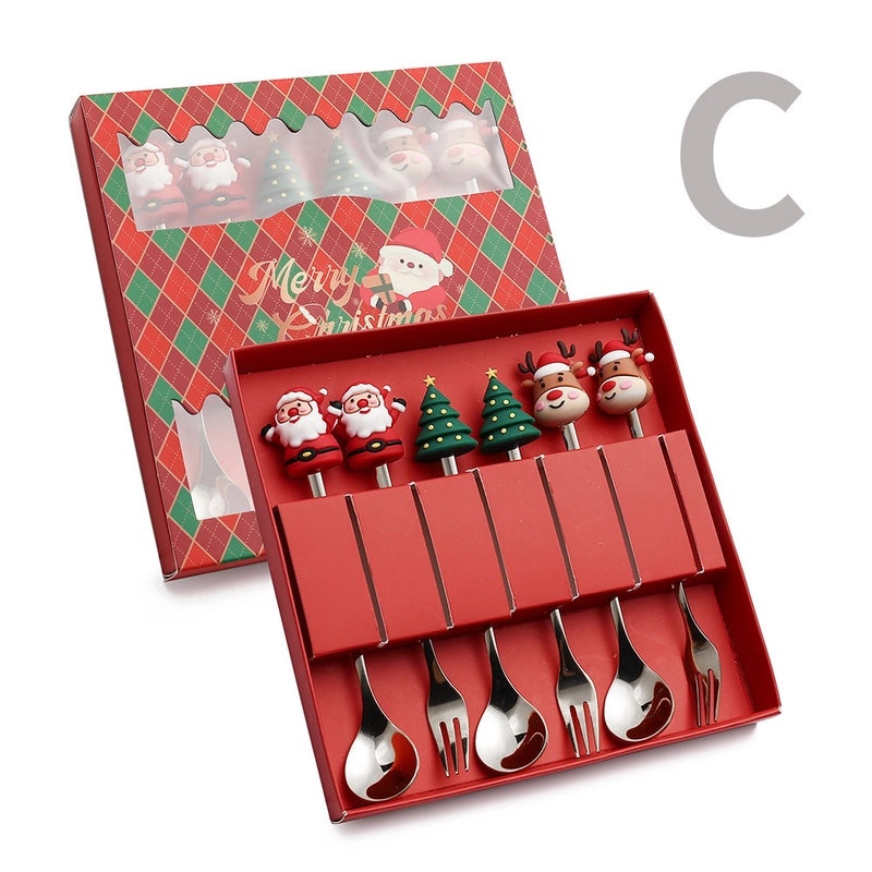 Christmas Holiday Stainless Steel Tableware with Cute Santa Tree Star Design PVC Handle | Kitchen & Dining