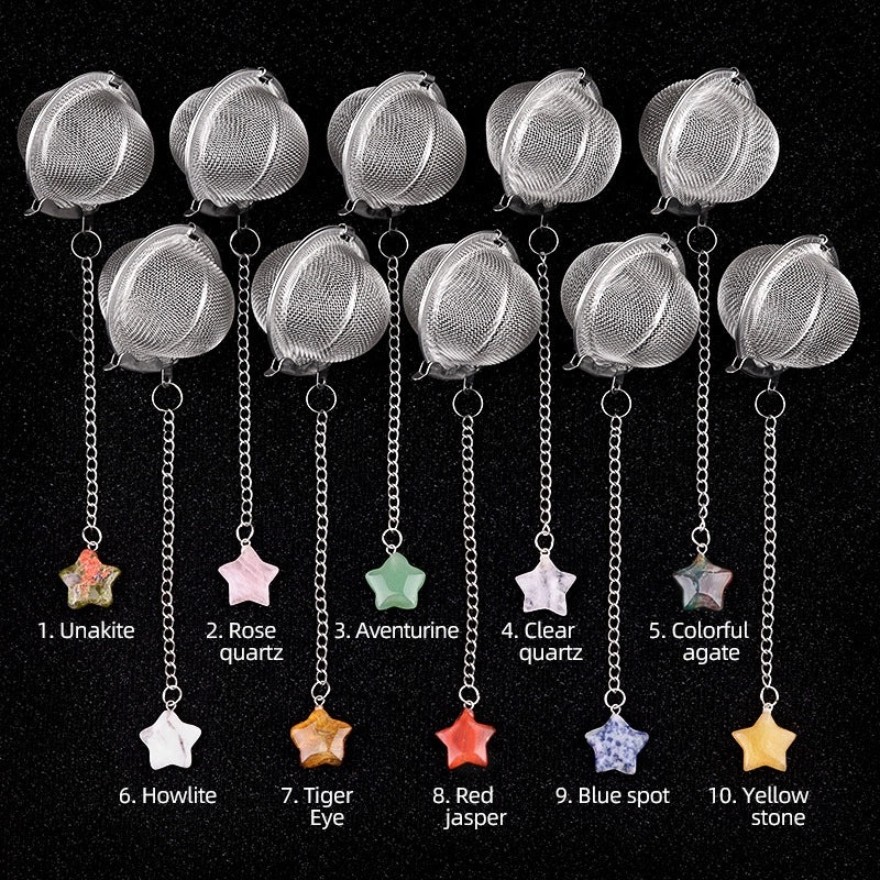 Women's Vintage Tea Filter Pendant Classic Star Crystal Agate