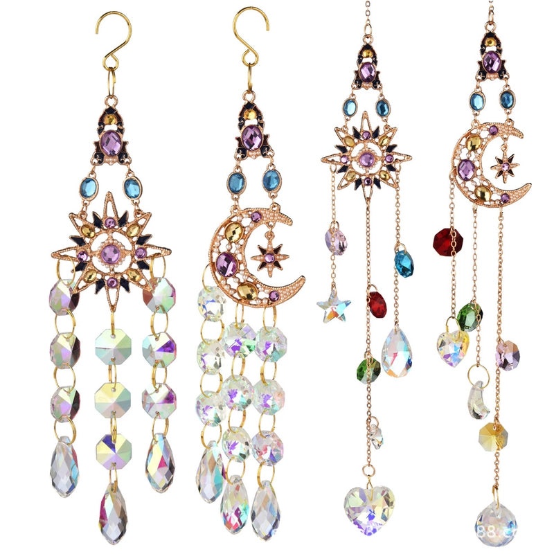 Colorful Crystal Sun Moon Stars Heart Pendant Wind Chime for Home Decoration | Home Decor & Accessories