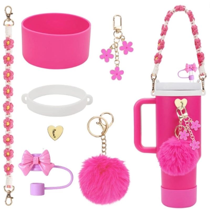 Adorable Geometric Plush Silica Gel Straw Charm Cup Pendant Set | Drink Accessories