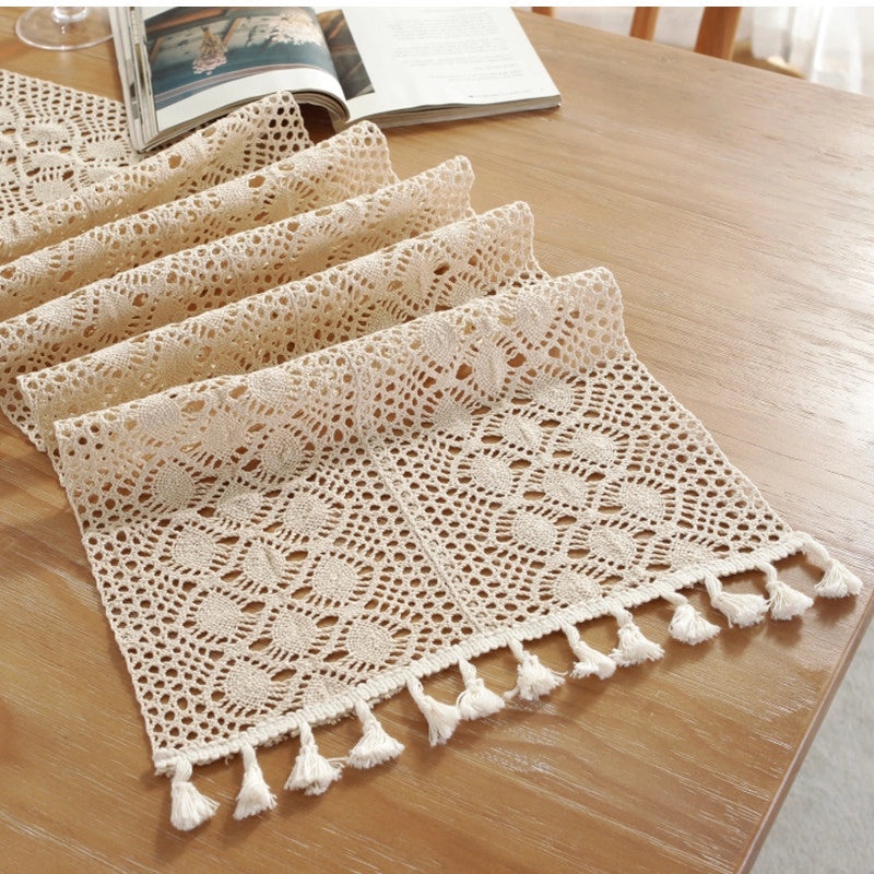 Retro Floral Crochet Tassel Table Flag for Tea Table Decoration | Home Decor & Table Linens