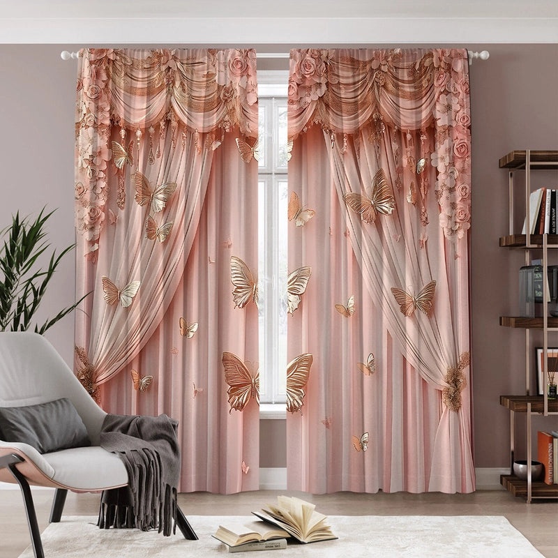 2PCS Floral Pattern 3D Digital Print Curtains | Home Decor Curtains