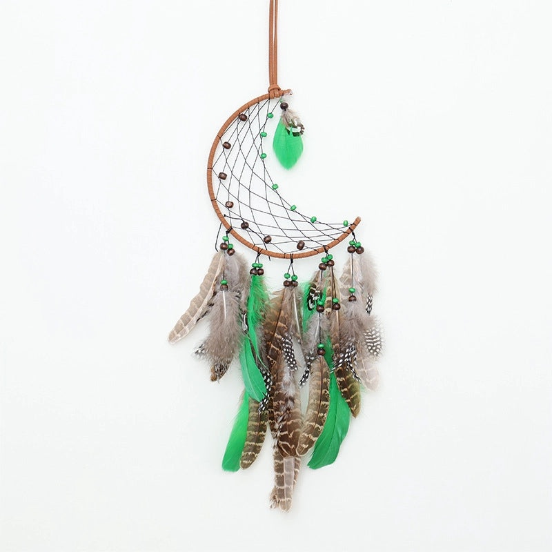 Star Moon Feather Leather Rope Wind Chime Wall Hanging Decorative Art|Home Decor Wall Art