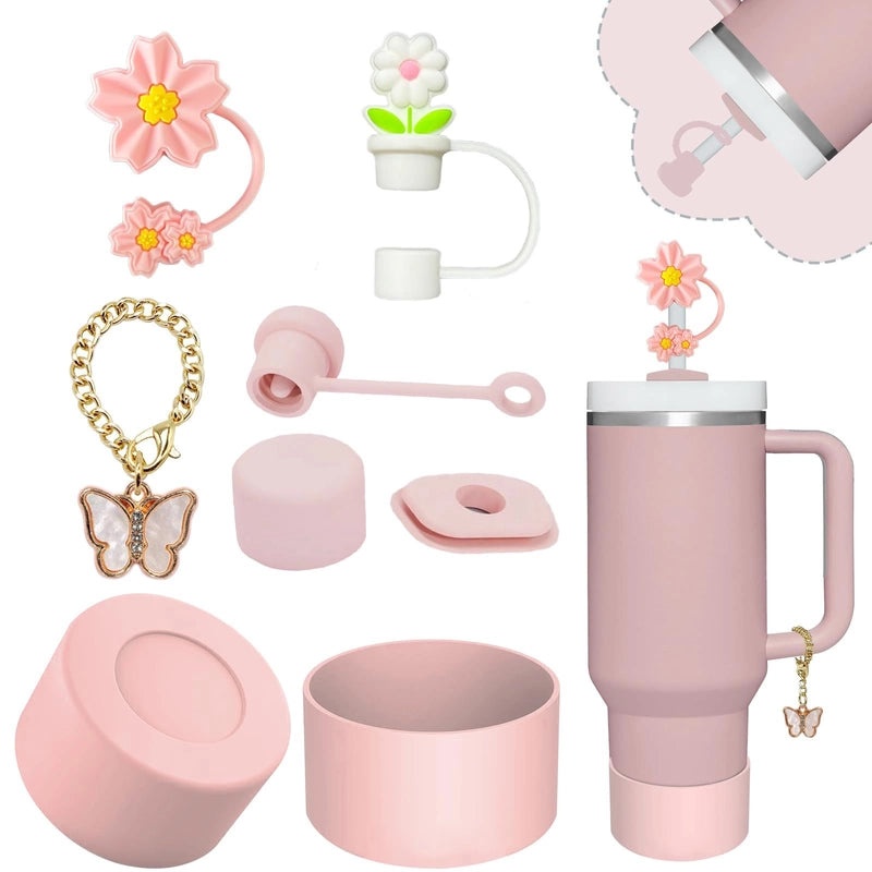 Solid Color Alloy Straw Cap and Decorative Cup Sleeve Set | Drinkware Accessories