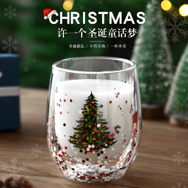 Christmas Cartoon Borosilicate Glass Water Bottle Casual Vacation Style | Drinkware & Water Bottles