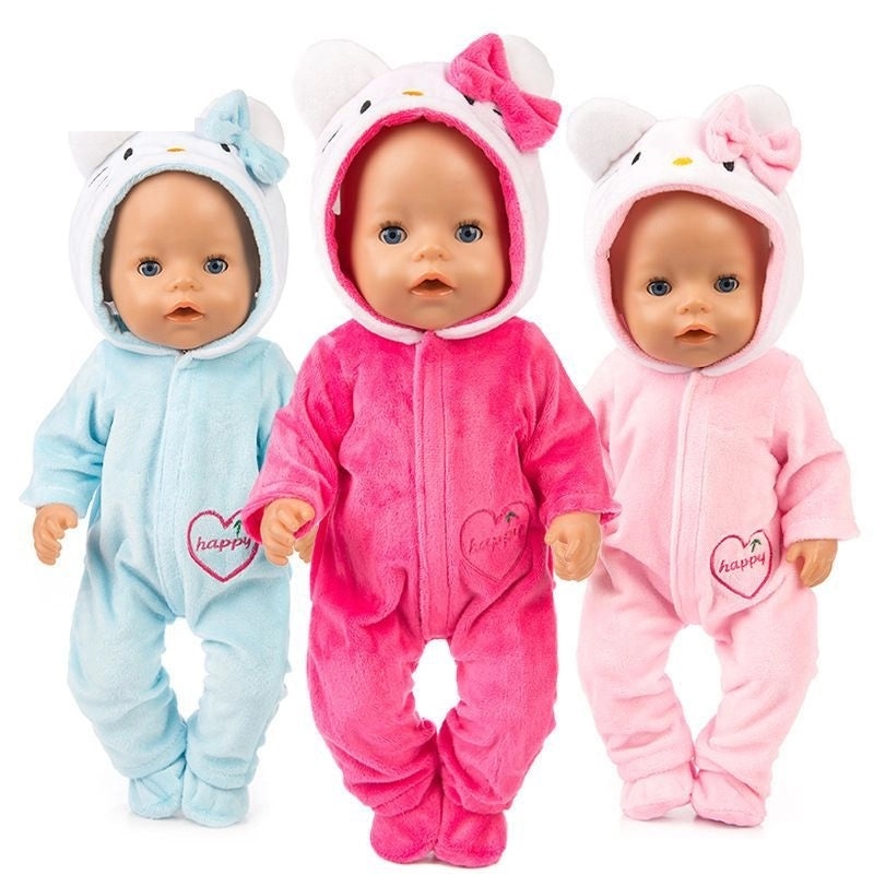 18 Inch Doll Clothes Set Rose Blue Pink Cat Cartoon Outfit for Eave Dolls|Doll Clothing & Accessories