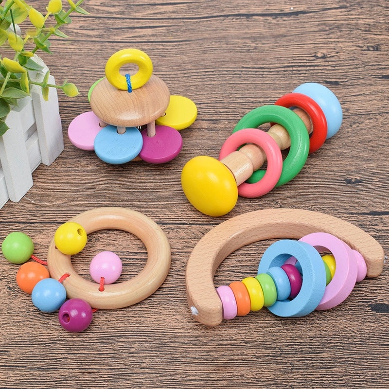 Wooden Hand Rattles Set of 4 Infant Musical Toys Early Learning Baby Toys | Baby & Toddler Toys