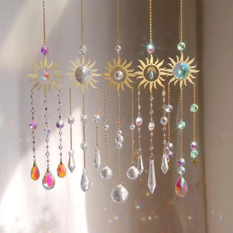 Elegant Sun Star Moon Crystal Rose Quartz Pendant for Artistic Jewelry|Fashion Accessories