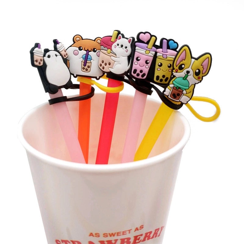 Cute Animal Letter Silicone Straw Cap for Drink Decorations Casual Elegant Style | Drink Accessories
