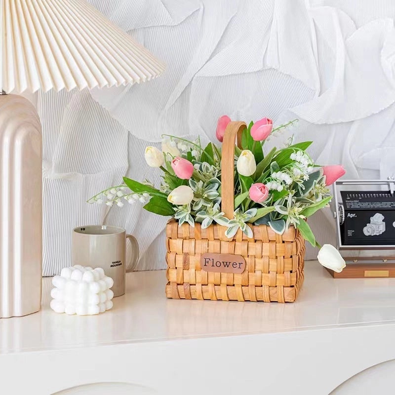 Rustic Wooden Storage Basket with Bow Knot Accent | Home Storage & Organization