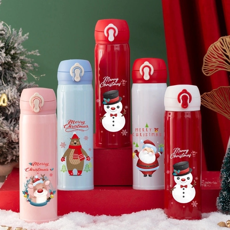 Christmas Stainless Steel Thermos Cup with Cute Santa Claus Design | Holiday Drinkware