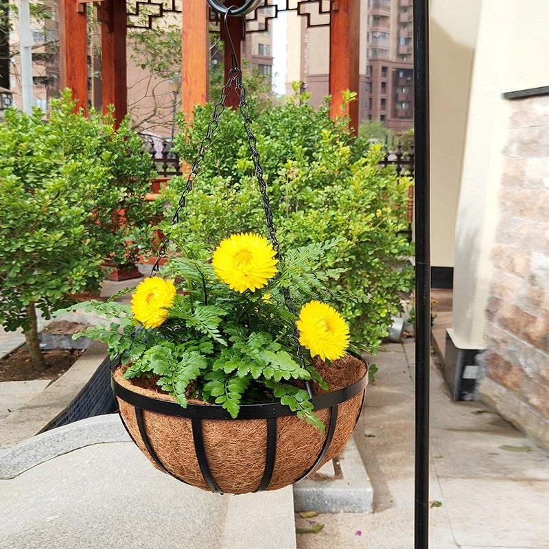 Round Iron Coconut Palm Hanging Flower Pot Basket | Gardening & Outdoor Planters