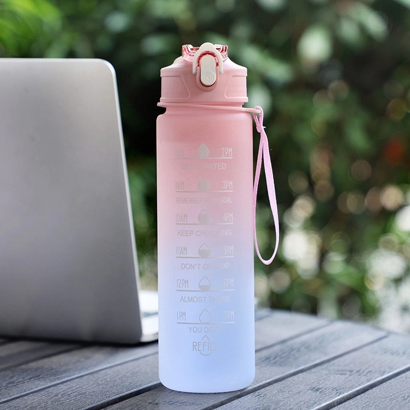 Gradient Plastic Water Bottle with Large Capacity and Suction Straw | Drinkware & Tumblers