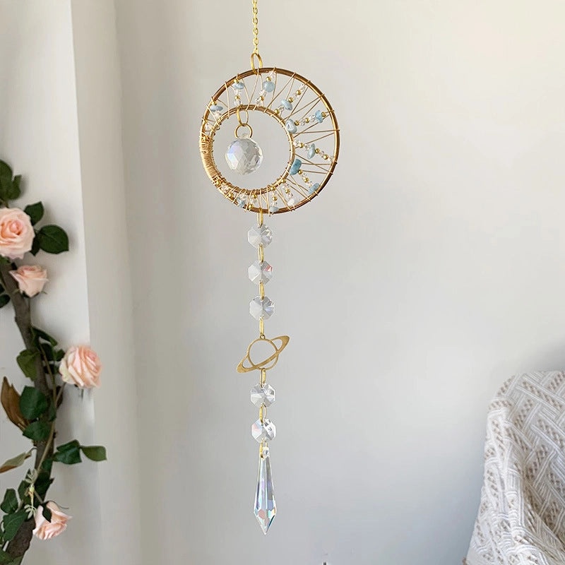 Nordic Geometric Round Crystal Suncatcher Wind Chime Decorative Wall Hanging|Home Decor