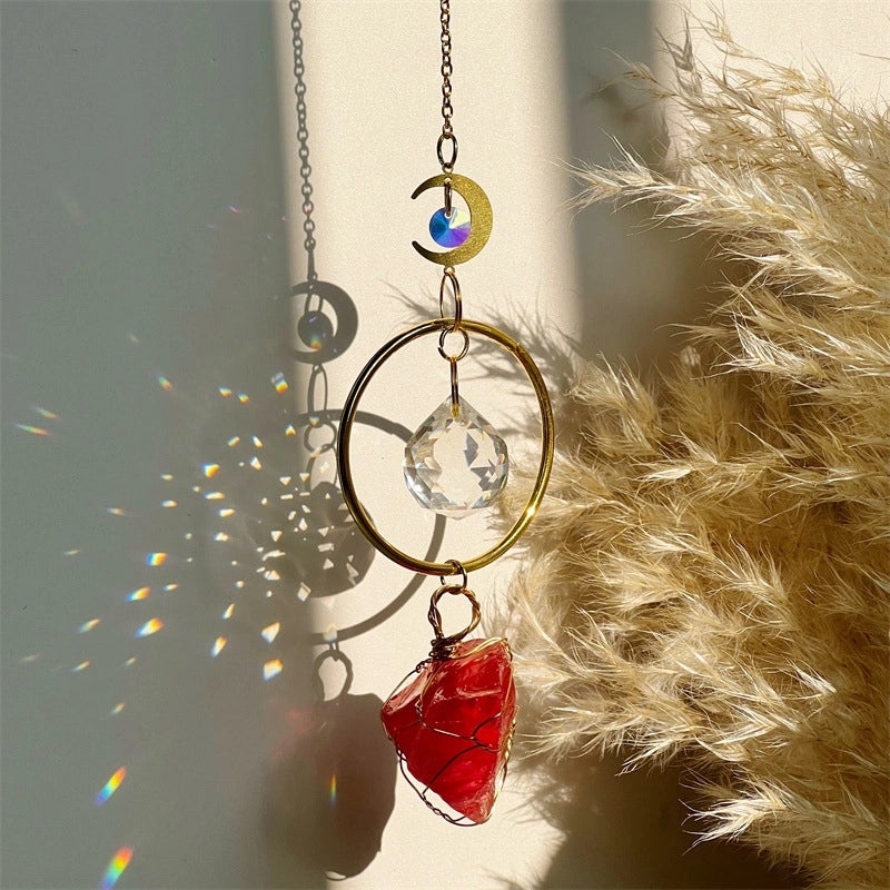 Minimalist Geometric Moon Crystal Suncatcher Wind Chime | Home Decor