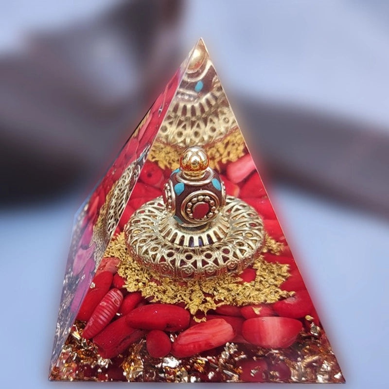 Set of 2 Chinoiserie Resin Crystal Pyramids Decorative Artificial Ornaments | Home Decor