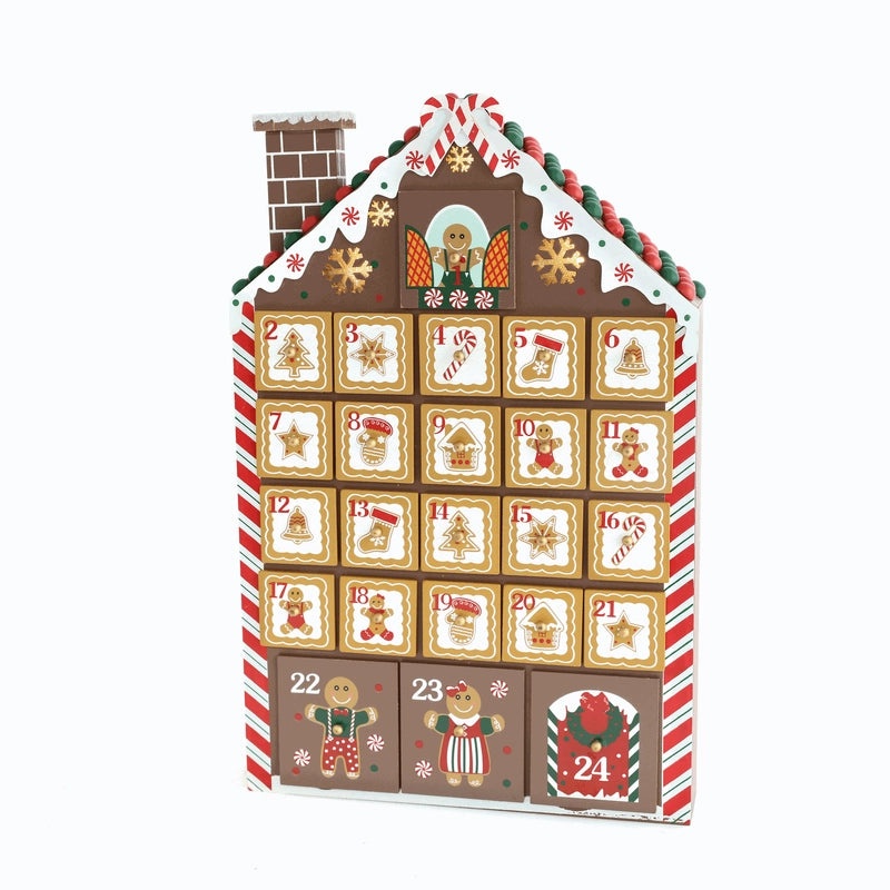 Classic Wooden Christmas House Calendar Gingerbread Table Decor