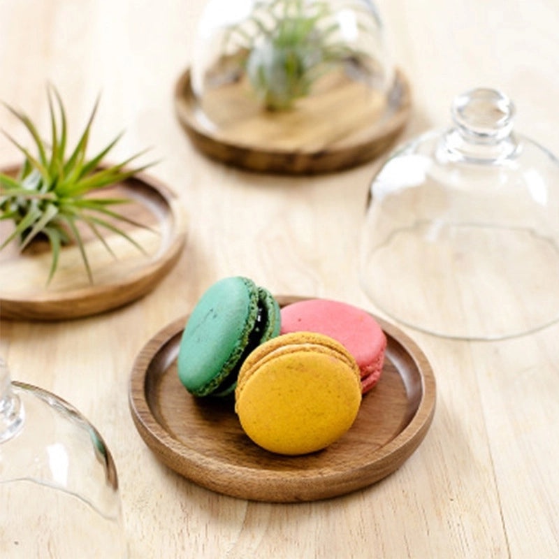 Japanese Mini Dessert Stand Solid Wood Glass Plate for Cake Display | Kitchen & Dining Accessories