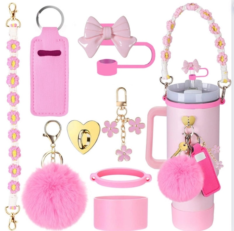 Adorable Geometric Plush Silica Gel Straw Charm Cup Pendant Set | Drink Accessories