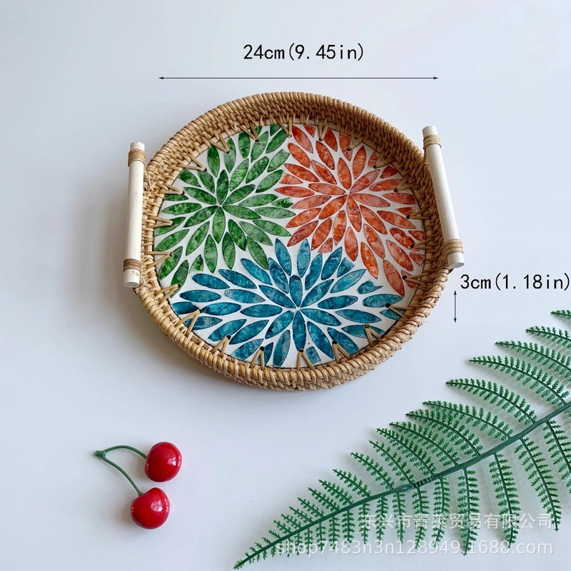 Handwoven Floral Rattan Shell Storage Basket for Casual Home Décor|Home Storage & Organization