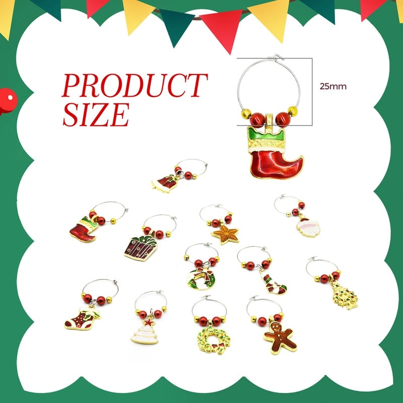 Holiday Iron Wine Glass Charms Classic Bell Tree Wreath Decor