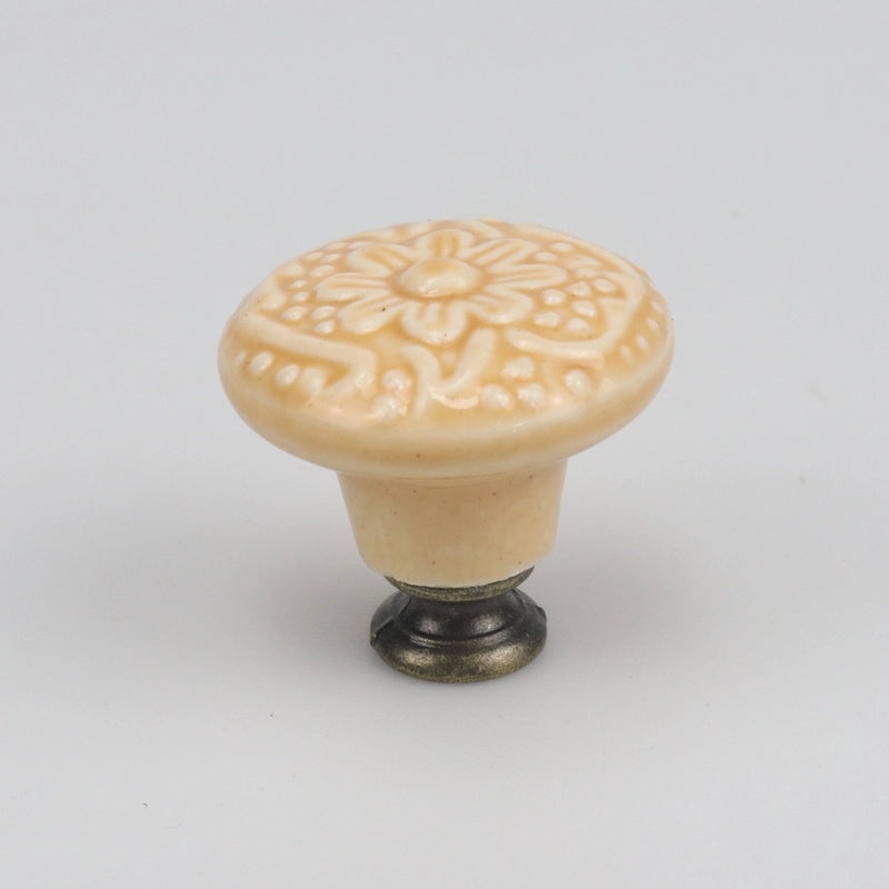 Ceramic Flower Cabinet Handle with Wooden Base | Cabinet Hardware