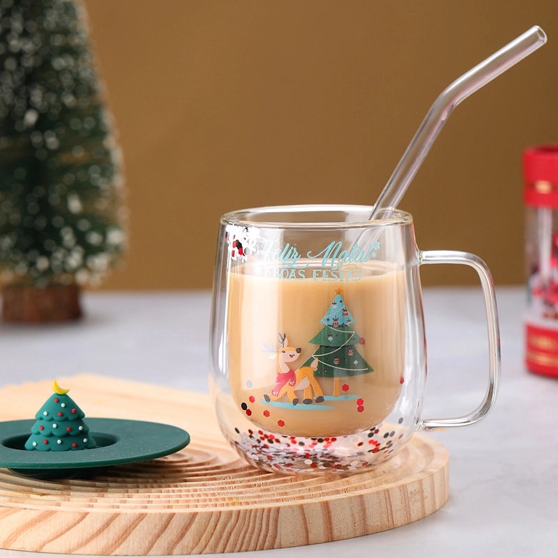 Christmas Cartoon Borosilicate Glass Water Bottle Casual Vacation Style | Drinkware & Water Bottles