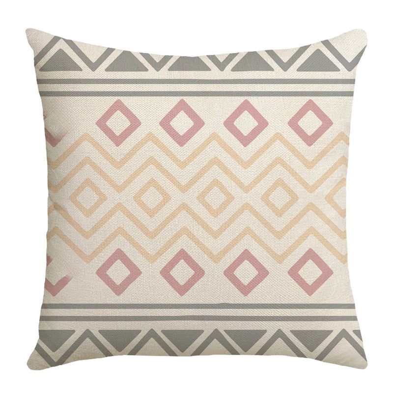 Pink Geometric Linen Cushion for Sofa and Car Waist Support Nordic Light Luxury Style|Home Decor Cushions