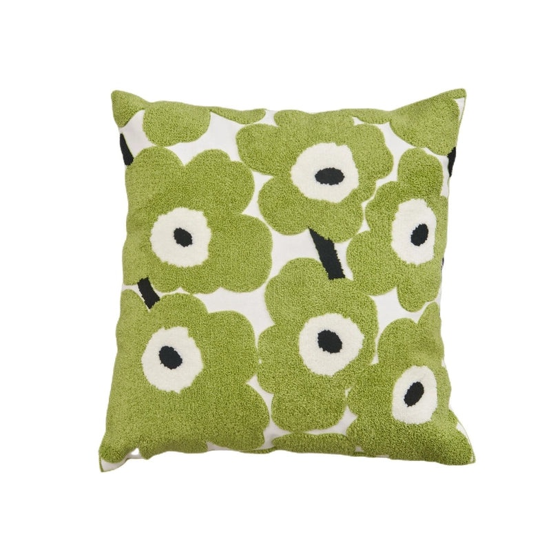 Green Botanical Tulip Embroidered Sofa Cushion Pillow for Living Room | Home Decor Cushions