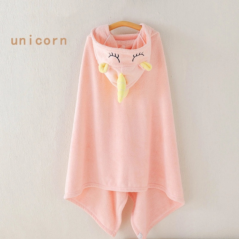Baby Coral Fleece Hooded Cape Soft Cartoon Animal Kids Hooded Cloak Bath Towel for Spring and Autumn|Children's Bath Accessories