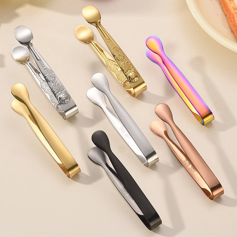 304 Stainless Steel Mini Ice Tongs Rose Pattern Wine Sugar Clip Durable Bar Accessories|Kitchen & Bar Tools