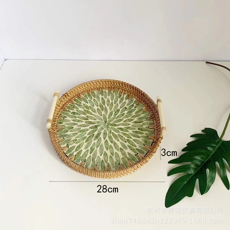 Handwoven Floral Rattan Shell Storage Basket for Casual Home Décor|Home Storage & Organization