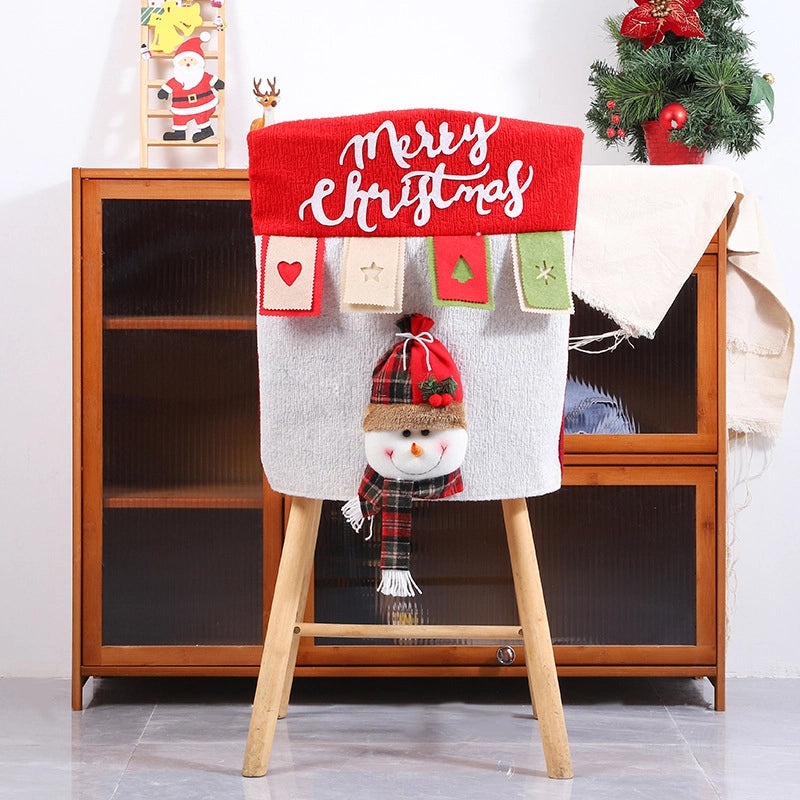 Festive Cartoon Christmas Chair Cover with Pastoral Letters Polyester Holiday Decor|Home Decor & Chair Covers