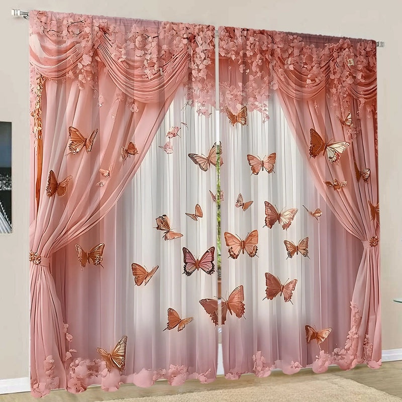 2PCS Floral Pattern 3D Digital Print Curtains | Home Decor Curtains