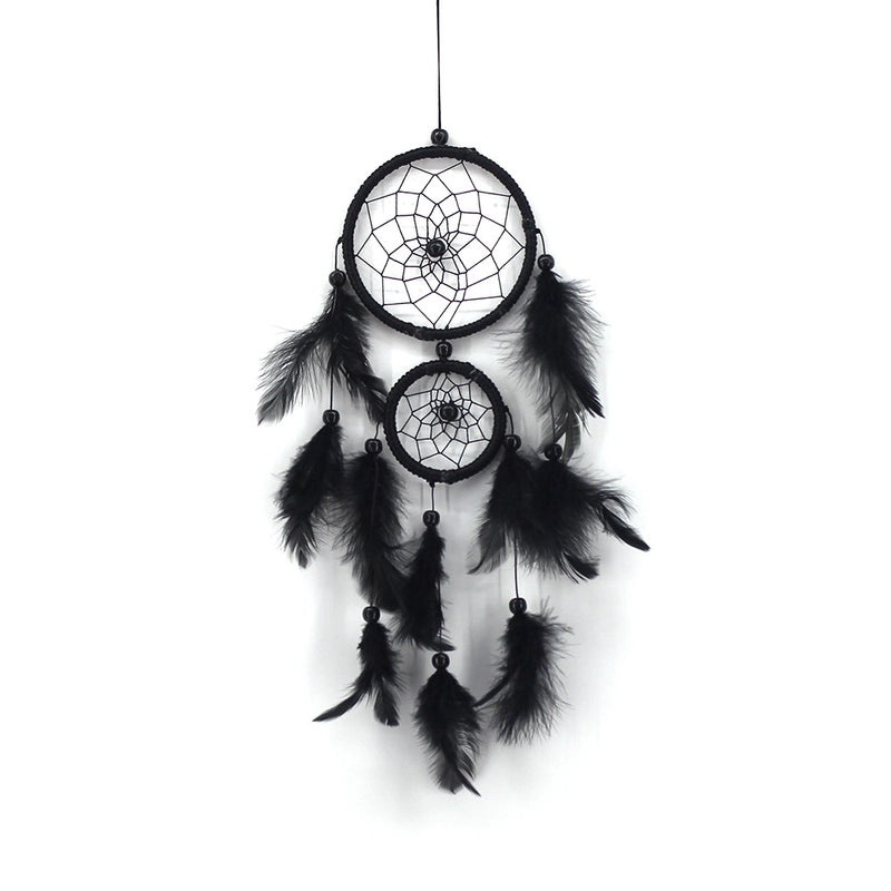 Double-ring Dreamcatcher Car Pendant with Satin Lines and Feathers for Home Wall Decoration|Car Accessories