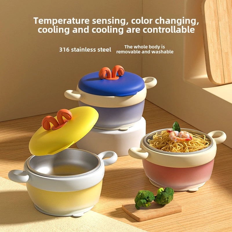 儿童防摔防烫不锈钢保温碗带吸盘宝宝辅食碗餐具套装|婴儿餐具