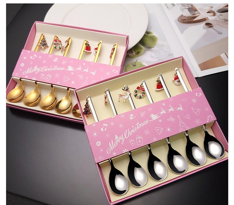 Christmas Tree Santa Claus and Elk Stainless Steel Tableware Set|Holiday Kitchen & Dining