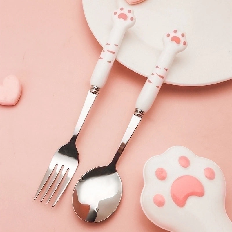 Adorable Cat-Themed Stainless Steel and Silicone Tableware Set|Kitchen & Dining