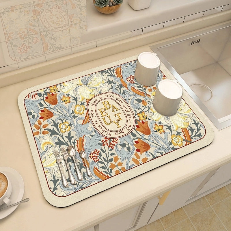 Kitchen Diatom Mud Drain Mat | Absorbent, Thermal Insulation, Soft Rubber Countertop Mat | Kitchen Accessories