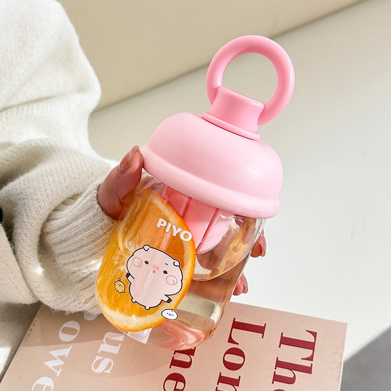 Cute Cartoon Moe Plastic Cup with Straw | Kids' Portable Water Bottle