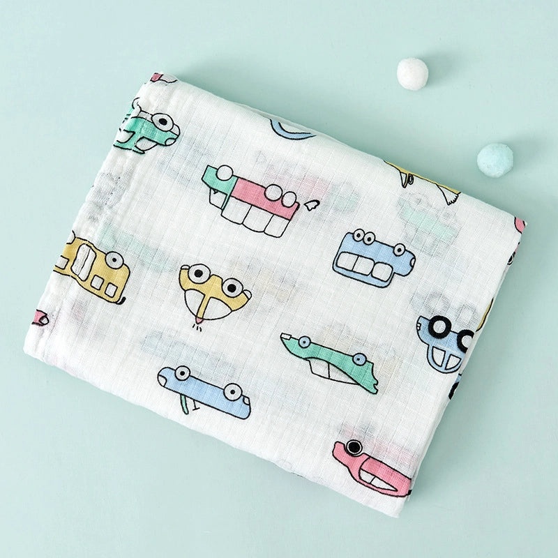 Double-layer Cotton Gauze Baby Swaddle Blanket Printed Bath Towel Sunshade Cart Cover|Baby Care Accessories