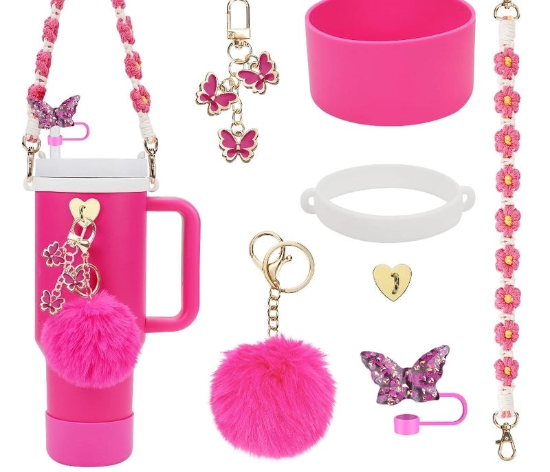 Adorable Geometric Plush Silica Gel Straw Charm Cup Pendant Set | Drink Accessories