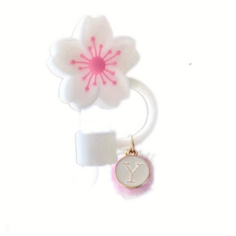 Floral Letter Silicone Straw Cap Decorative Cover 1 Piece|Drinkware Accessories