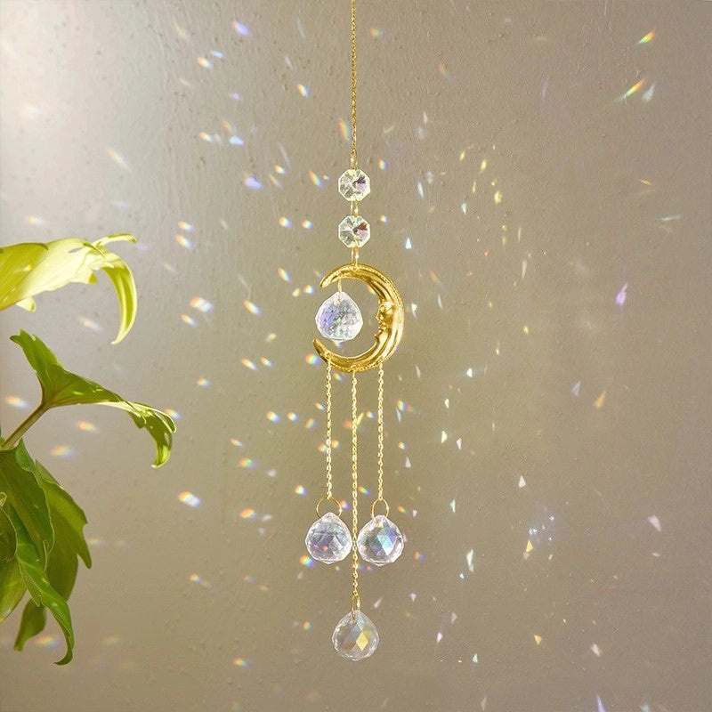 Radiant Sun and Moon Crystal Pendant Wall Hanging|Home Decor