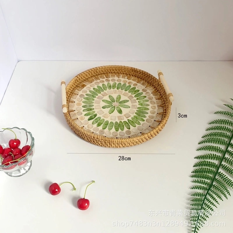 Handwoven Floral Rattan Shell Storage Basket for Casual Home Décor|Home Storage & Organization