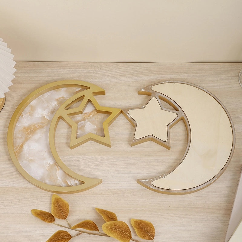 Minimalist Star and Moon Wooden Ornament - 1 Piece | Home Decor