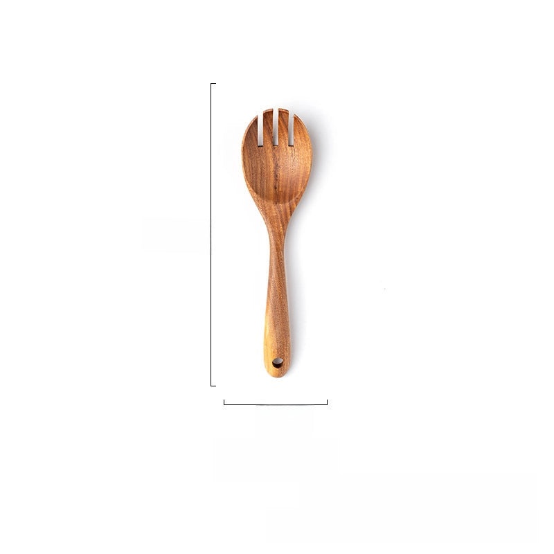 7-piece Teak Wood Kitchen Utensil Set Including Spatula, Soup Spoon & Colander | Kitchenware & Cooking Tools