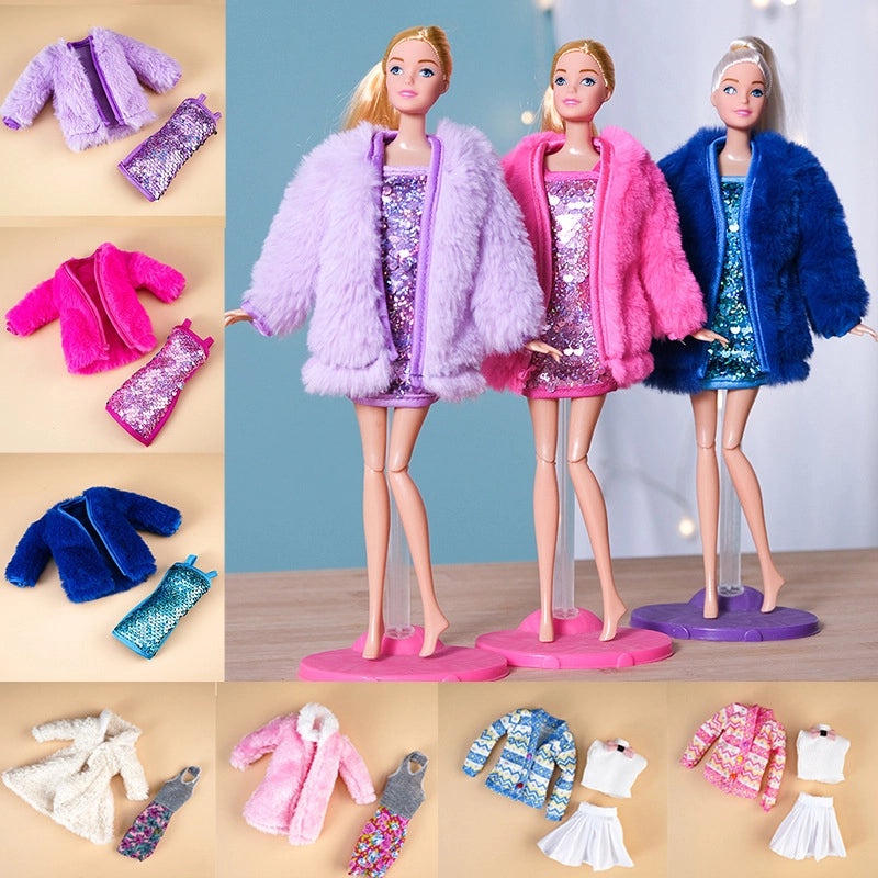 Winter Plush Vest Jacket and Skirt Set for 30CM 11 Inch Baby Doll | Doll Clothing