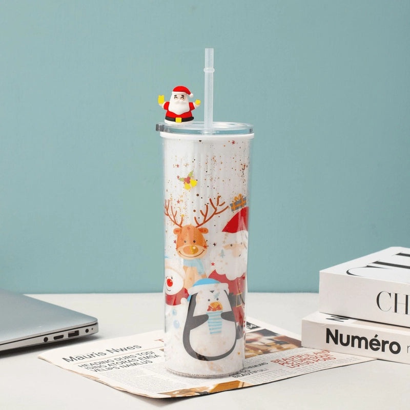 Christmas Cute Christmas Tree Santa Claus Elk Plastic Tumbler Water Bottle 1 Piece|Kitchen & Dining Accessories